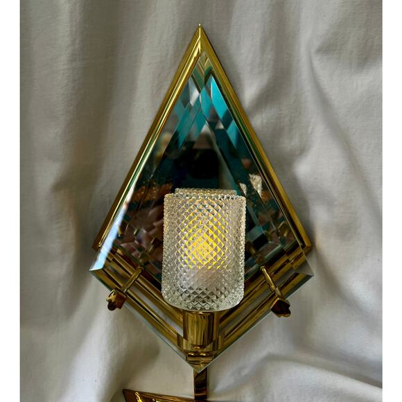 PartyLite brass mirrored beveled glass Infinity wall sconce candle holders set 2 - Picture 2 of 15